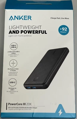 Anker - Cargador de batería portátil PowerCore III 20K mAh USB-C - Negro-usado Foto 1 de 2