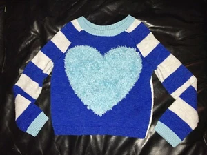 Justice Girls 6 Blue Sweater With Stripes &  Heart EUC - Picture 1 of 10