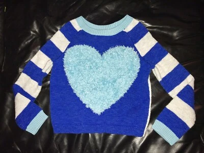 Justice Girls 6 Blue Sweater With Stripes &  Heart EUC - Image 1 of 4