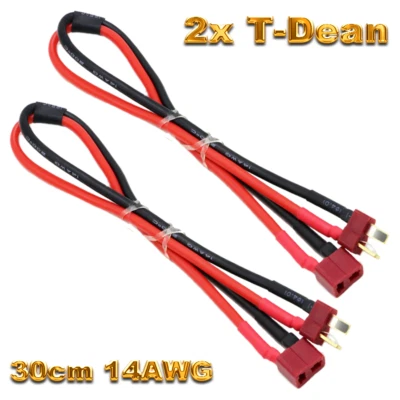 2 Adapterkabel T-Dean Stecker auf Buchse Verlängerung 30cm Kabel 14AWG Lipo Akku - Bild 1 von 4