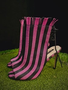 Zara gestreifte strukturierte Fransen High Heels Schnürung hinten Gr. 6,5 - Bild 1 von 9