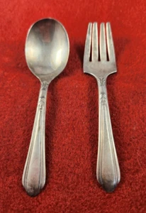 Nursery Silver Plate Spoon & Fork Silverplate Oneida JUNE Child Baby Flatware 4” - Picture 1 of 6