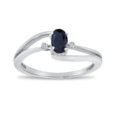 14k White Gold Oval Sapphire And Diamond Wave Ring - Image 1 of 4