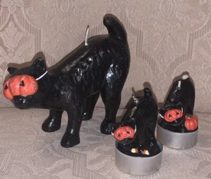3 velas de cera vintage de Halloween gato negro con máscara de calabaza, 1 grande, 2 pequeñas - Imagen 1 de 11