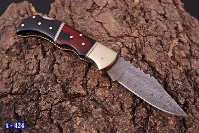 Custom HANDMADE FORGED DAMASCUS Steel Hunting SKINNER FOLDING BLADE POCKET KNIFE - Image 1 of 4