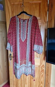 NWOT Red kaftan kameez/dress size 16 - Picture 1 of 4