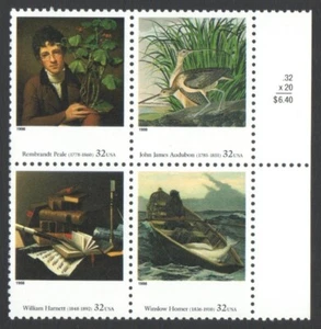 UnUsed Block OF 4 US Postage 32 Cent Stamps 4 Centuries of Art HOMER PEALE AUDUB - Picture 1 of 2