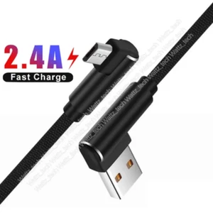 Micro USB Cable 90 Degree For Samsung S7 Xiaomi Android 2.4A Fast Charging Cord - Picture 1 of 12