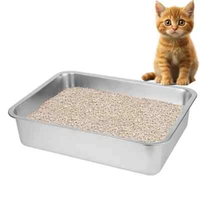 BIERBEAR Stainless Steel Cat Litter Box for Big Cats Small Stainless Steel Litter Box