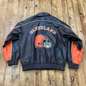 Vintage Cleveland Browns Jacket Mens L Faux Leather NFL Bomber Varsity *READ* - Picture 1 of 16