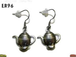 steampunk earrings teapot alice wonderland hypoallergenic stainless steel #ER96 - Picture 1 of 5