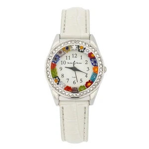 Reloj de cristal GlassOfVenice Murano Millefiori y cristales con correa de cuero - Whi - Imagen 1 de 5