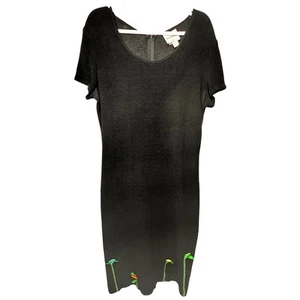 Vestido Joseph Ribkoff negro ceñido al cuerpo cinta apliques de flores 12 vintage elástico - Imagen 1 de 15