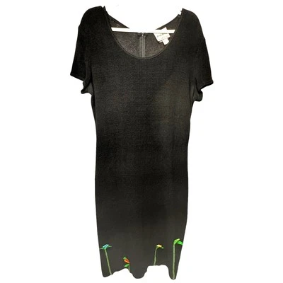 Vestido Joseph Ribkoff negro ceñido al cuerpo cinta apliques de flores 12 vintage elástico Foto 1 de 4