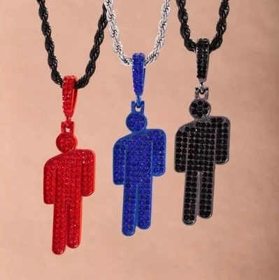 Billie Eilish Inspired Hip-hop Blohsh Necklace Pendant Silver Blue Chain Charm