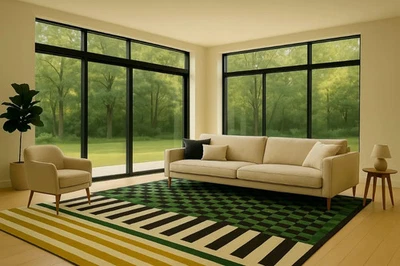 Nouveau tapis moderne touffeté à la main - damier design rayures audacieuses ... - Photo 1/4