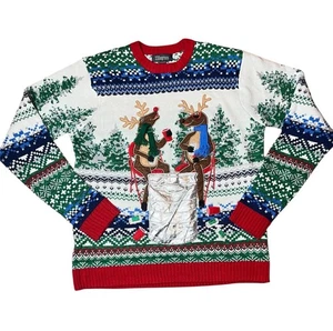 33 Degrees Men's Moose Drinking Beer Christmas Sweater with Pocket Size Large - Picture 1 of 12