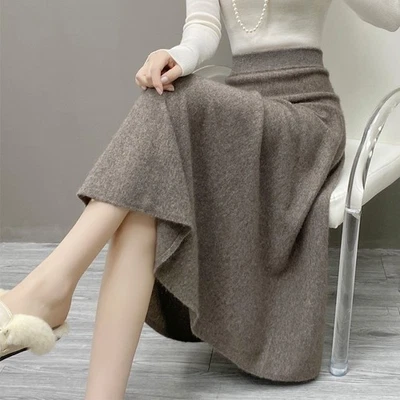 Women's Skirt High Waisted Long Skirt Cashmere A-line Casual Thick Wool Skirts - Image 1 of 4