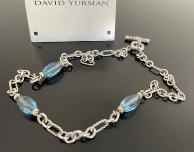 Ожерелье David Yurman Figaro из стерлингового серебра 925 пробы с голубым топазом 18 карат 750 переключателей 17 дюймов - Изображение 1 из 3