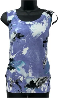 Camiseta sin mangas tejida sin mangas pulóver púrpura floral Covington Petite para mujer talla MP Foto 1 de 4