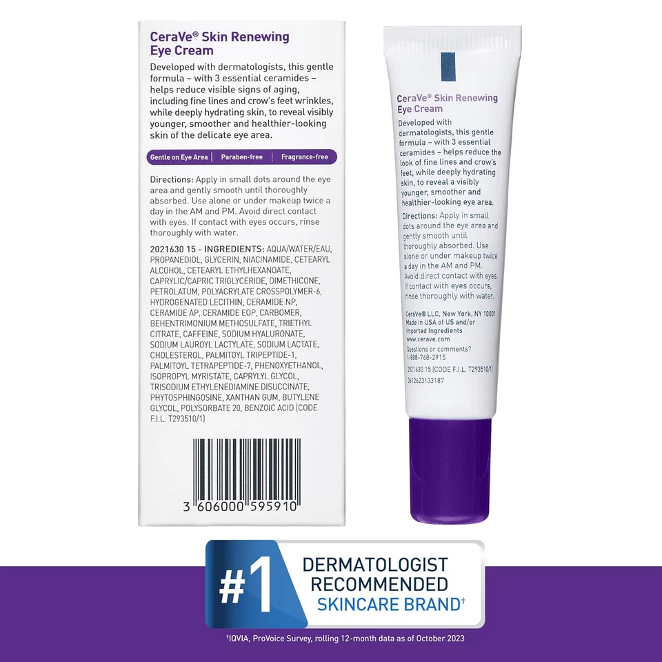 CeraVe Anti-Aging Eye Cream Wrinkles Dark Circles Caffeine Hyaluronic 0.5 oz