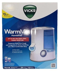 Vicks Warm Mist Humidifier 1 Gal Tank for Large Room New In Box. Auto Shut Off - Picture 1 of 6