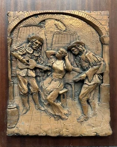 Gemälde Flachrelief Skulptur auf Kupfer - Tavernenszene - 50 x 40 cm - Bild 1 von 3