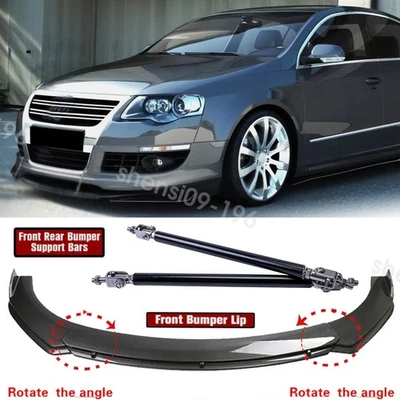 For VW Volkswagen Passat B7 B6 CC Front Bumper Lip Carbon Style Strut Rods - Image 1 of 4