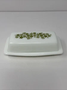 1970’s PYREX SPRING BLOSSOM GREEN CRAZY DAISY COVERED BUTTER DISH 6.75” LONG - Picture 1 of 7