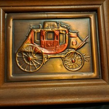 Mid Century Modern Western Cop-R-Art Copper Stage Coach Framed Copper Wall Art