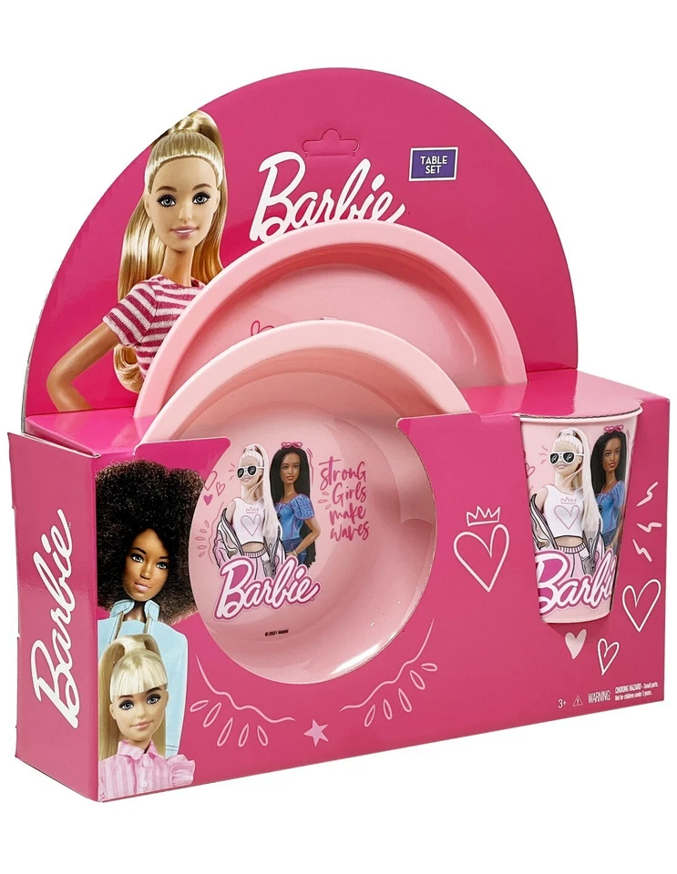 Barbie - Set Pranzo 3 pezzi per bambini, 2 Piatti, 1 Bicchiere - Immagine 1 di 4