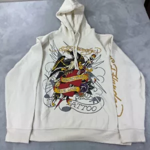 Ed Hardy Cream Hoodie Pierced Hearts and True Love Graphic Herren Gr. XL - Bild 1 von 15