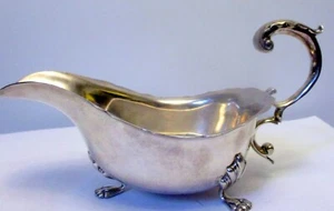 Antique English BIRMINGHAM STERLING SILVER SAUCE BOAT Georgian Style Chippendale - Picture 1 of 10