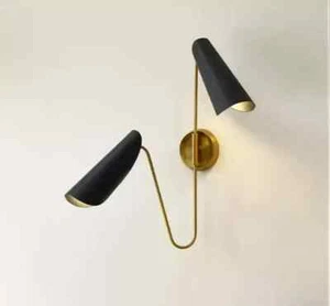1950 Mid Century Italian Diabolo Wall Sconce Light Fixture Raw Brass Dual Shade - Picture 1 of 6