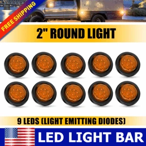 10pc Amber Round 2" Inch DOT Trailer 9 LED Marker Lights w/ Grommet for Truck RV - Picture 1 of 20