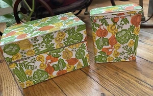 2 Tin Recipe & Bandage Box Hippie Mushroom & Vegetables Lot Vintage Cottagecore - Picture 1 of 5