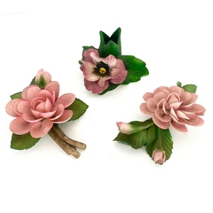 1985 Franklin Mint Capodimonte Porcelain 5" Pink Roses Italy Duchesse de Brabant - Picture 1 of 7