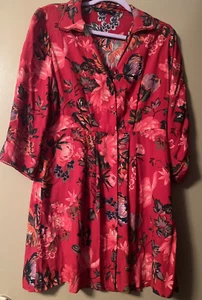 Zara Woman Red Floral Dress Button Down Size Medium - Picture 1 of 12
