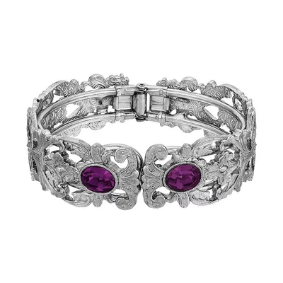 6.42CT Oval Cut Amethyst Filigree Design Classic Wedding Cuff Bracelet For Woman - Image 1 of 4