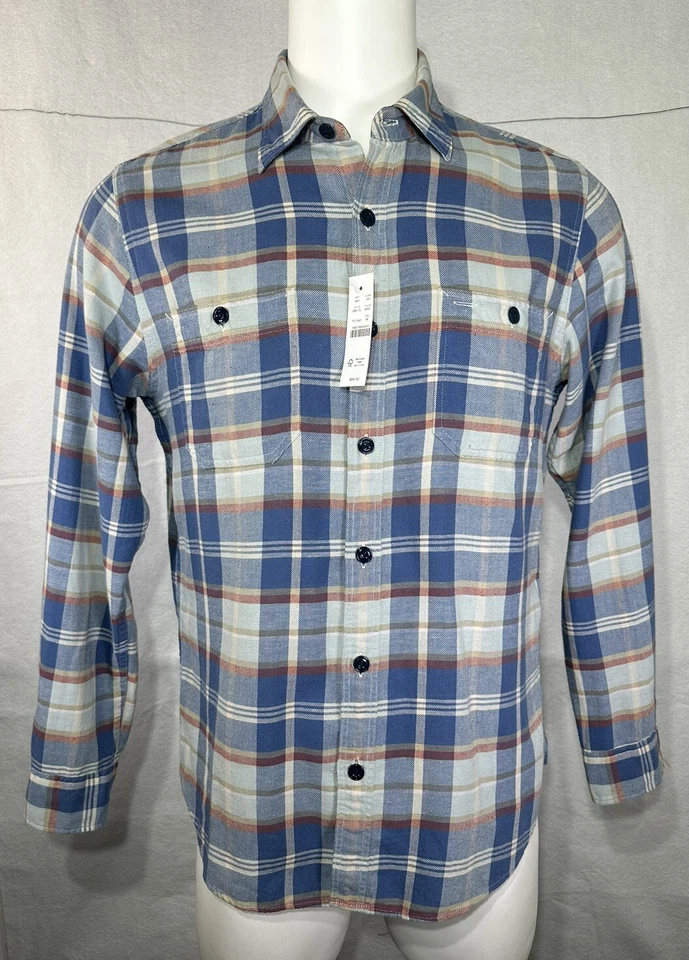 J.Crew Cotton-Hemp Blend Twill Shirt Size Medium BM173 Blue Plaid