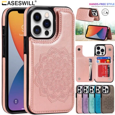 For iPhone 16 15 14 Plus 13 12 11 Pro Max Card Holder Leather Wallet Case Cover - Image 1 of 4