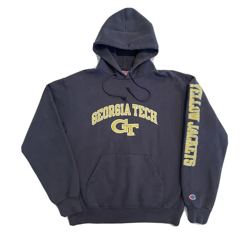 Vintage Georgia Tech Champion Athletic Hoodie Sweater Men’s Medium Arm Spell Out Cover