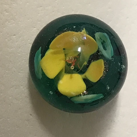 Antique 18mm Paper Weight Button Yellow Flower Goldstone Cover