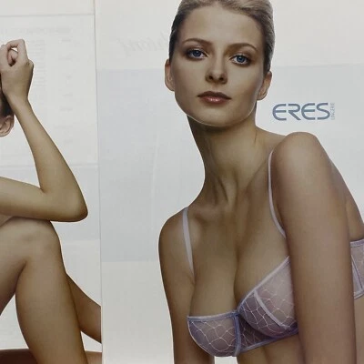 2001 Eres Paris Lingerie 2-page Print Ad Eva Padberg Sexy Sheer White Bra Beauty - Image 1 of 3