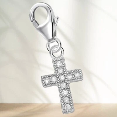 Kreuz Karabiner Charm 925 Sterling Silber Herren Damen Anhänger für Armband - Bild 1 von 3