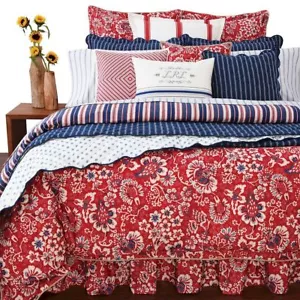 NWT $142 Ralph Lauren Villa Martine King Bedskirt Red Multi Floral 100% Cotton - Picture 1 of 4