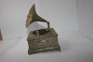 Brass Gramophone Table Lighter - Music Box Function!