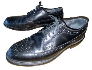 Vintage 80s Sears Wing Tip Shoes Size US Men's 12D Black Pebble Leather VGC++