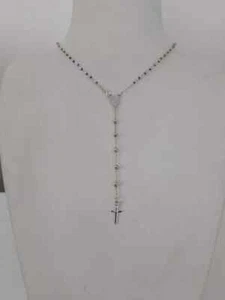 Cadena Rosario Oro Blanco 18k 17.7" Collar Medalla Milagrosa Colgante Cruz Jesús - Imagen 1 de 11