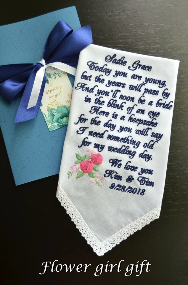 Pañuelo de boda regalo niña flor algo viejo pañuelo azul bordado Foto 1 de 4